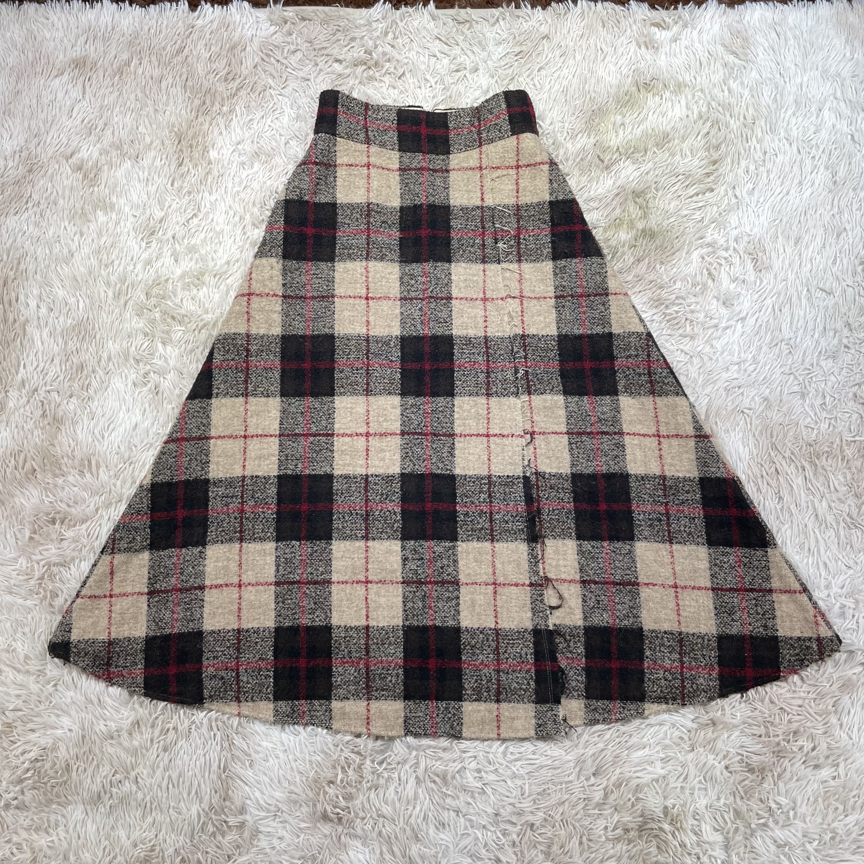 Mila Owen Wool Blend Check Tartan Skirt High Waist 27