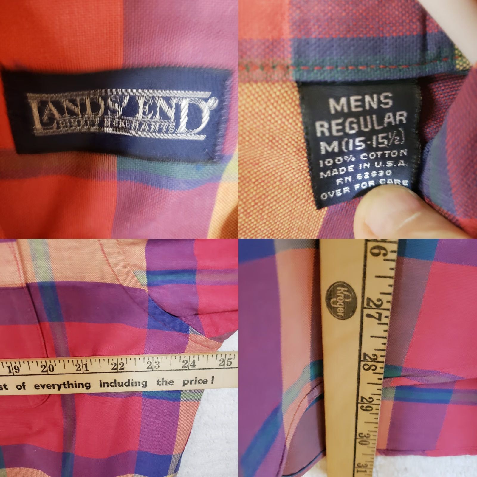 Lands' End Lands' End Men's M Bright Multicolor Plaid Button Down Long Sleeve Cotton Shirt Size US M / EU 48-50 / 2 - 9 Thumbnail