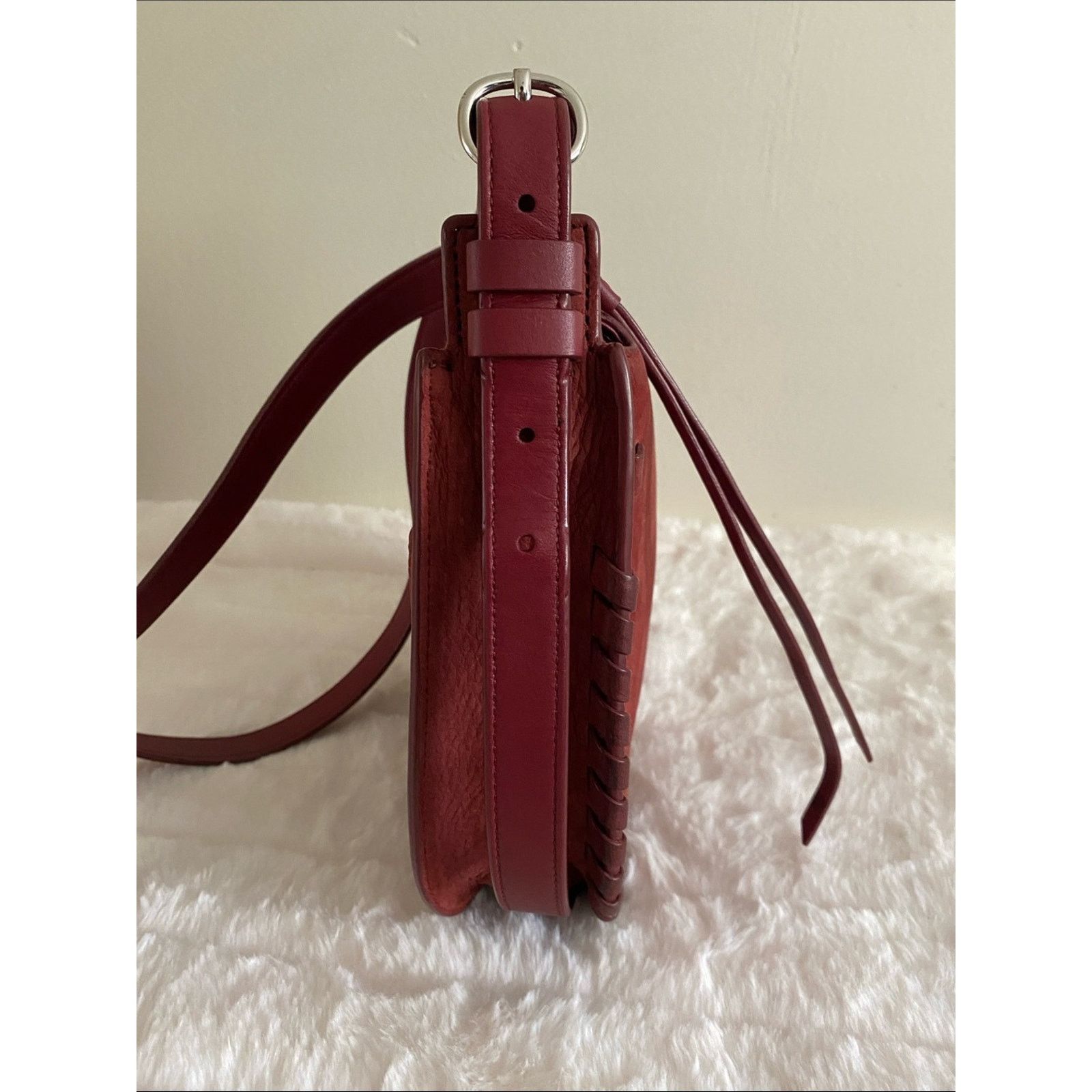 Allsaints All Saints Mori Whipstitch Suede Crossbody Bag in Maroon Size ONE SIZE - 11 Thumbnail