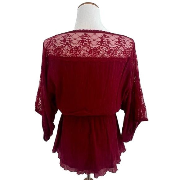 Free People VTG Free People Dark Cherry Lace Trim Crepe Top | Boho Dark Size S / US 4 / IT 40 - 13 Thumbnail