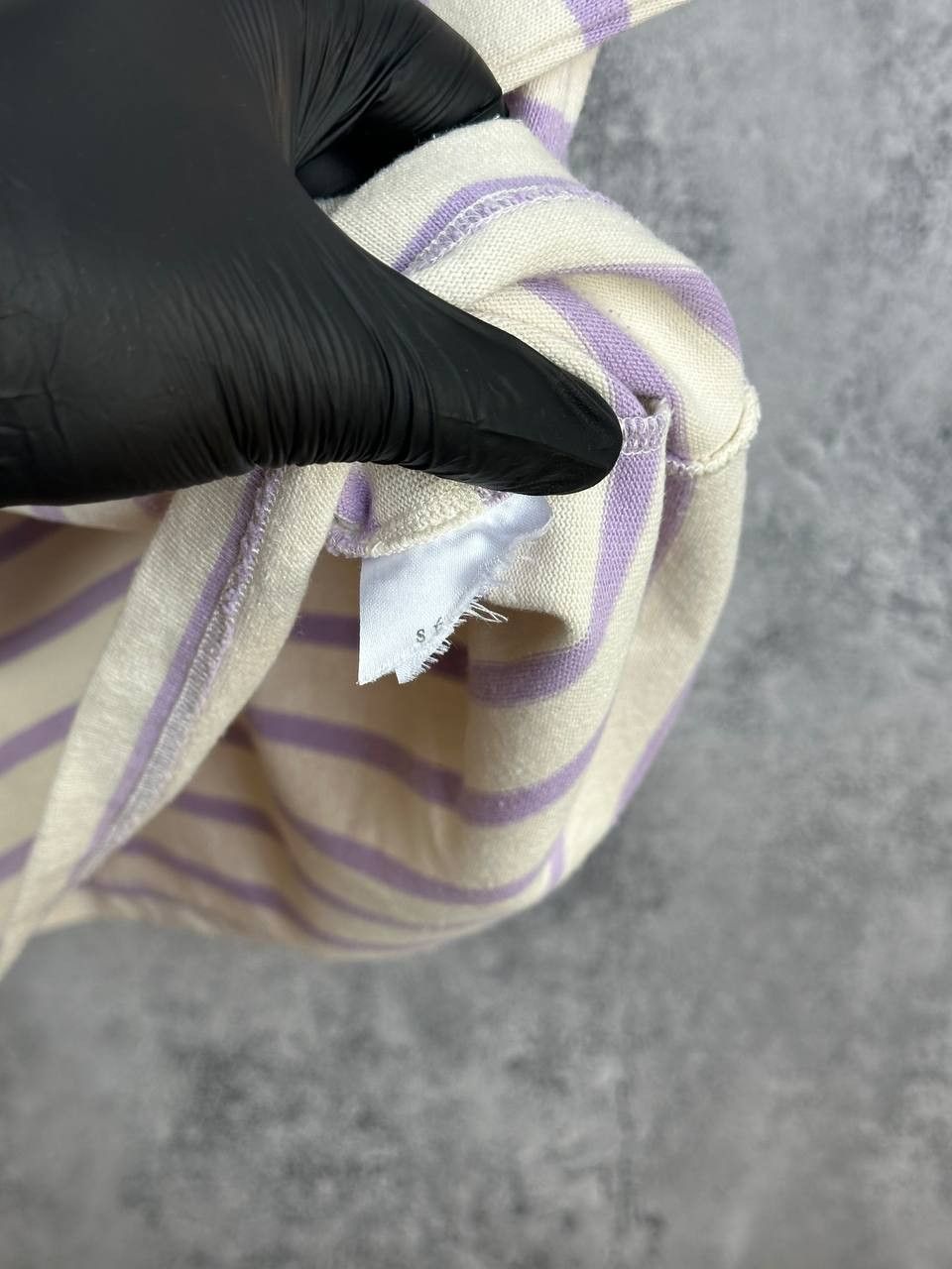 Sezane Sezane Colette Mariniere Ecru / Lilac Organic Cotton T-Shirt Size XS / US 0-2 / IT 36-38 - 15 Thumbnail
