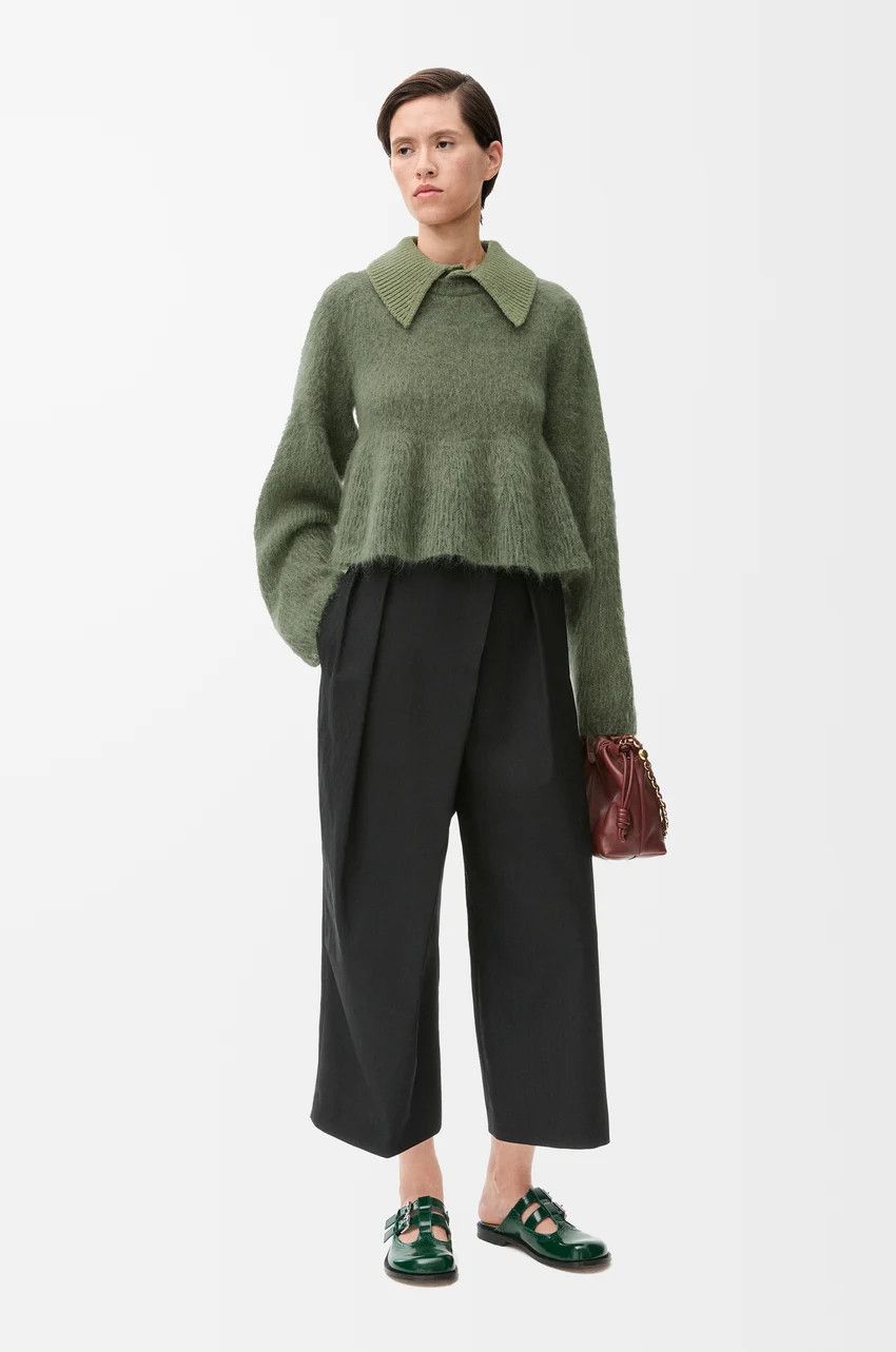 Loewe o1loc1c0525 Polo Sweater In Mohair Blend in Khaki Green Size L / US 10 / IT 46 - 2 Thumbnail