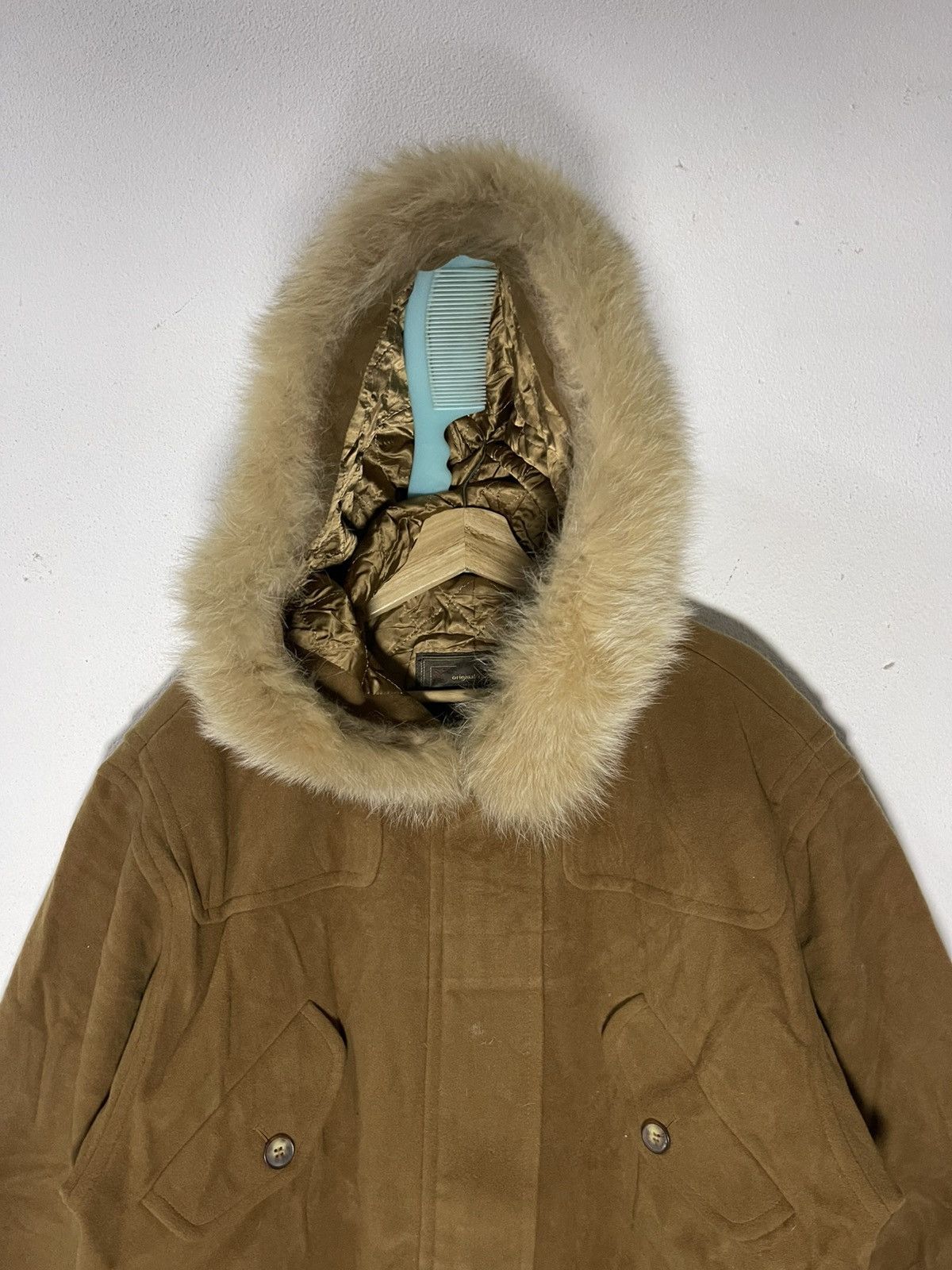 Vintage PENNY BLACK Wool Jacket fur-Trimmed Hood italy Size US XL / EU 56 / 4 - 5 Thumbnail