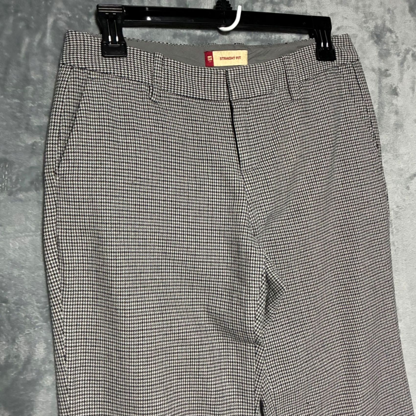 Gap GAP Favorite Straight Fit Trousers Houndstooth Pattern Women's 2 Pants Regular Black Wide Leg? Size 26" / US 2 / IT 38 - 3 Thumbnail