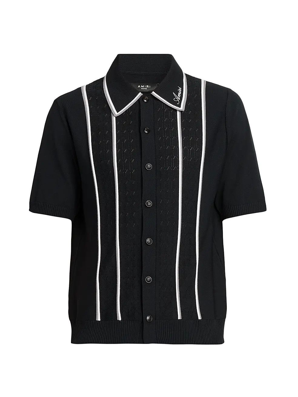 Amiri os11x1225 Logo-Detailed Striped Pointelle-Knit Shirt Black Size US L / EU 52-54 / 3 - 1 Thumbnail