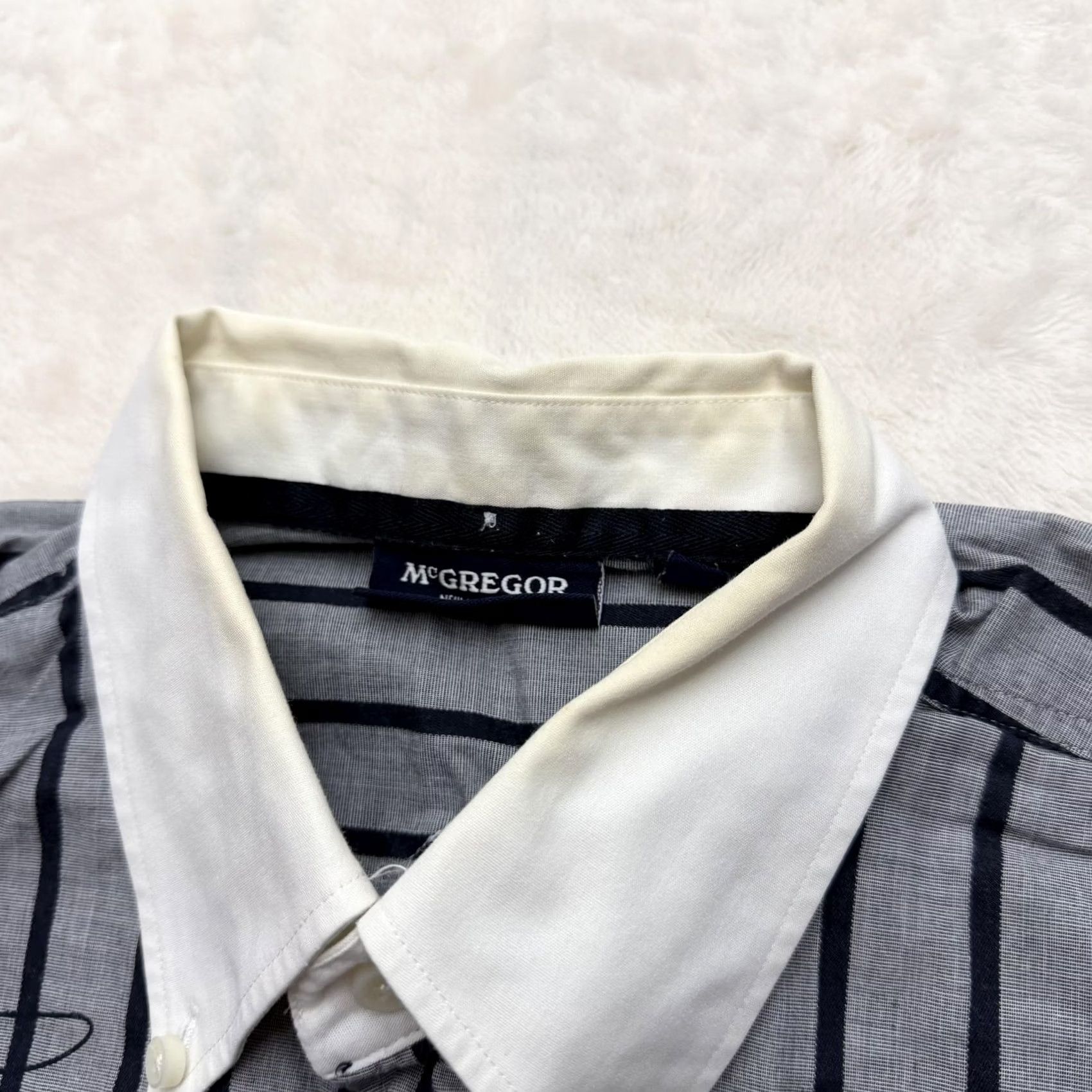 McGregor McGregor Shirt Mens XL Gray Navy Striped Button-Down Cotton Knit Embroidered Patches 24 Size US XL / EU 56 / 4 - 7 Thumbnail