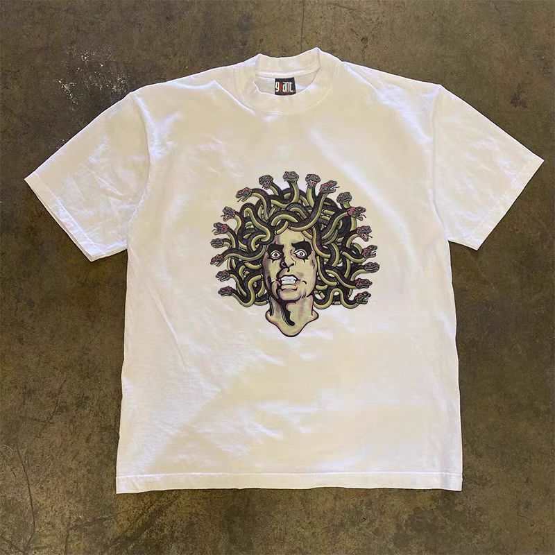 Japanese Brand × Vintage White street washed retro snake hair print t-shirt Size US M / EU 48-50 / 2 - 1 Thumbnail