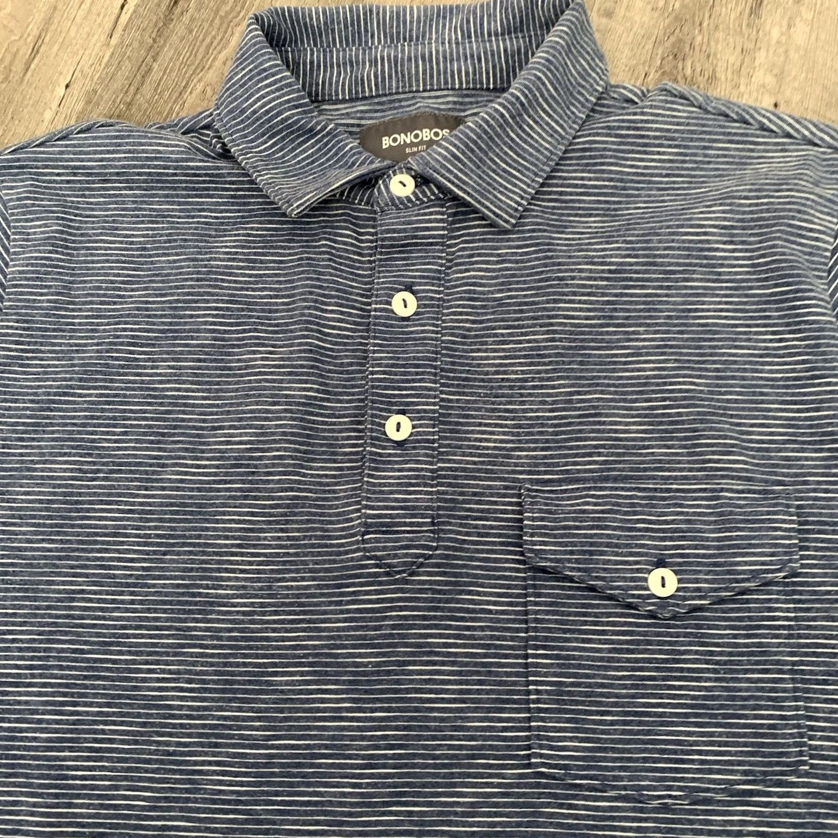 Bonobos Bonobos Polo Shirt Mens Medium Slim Fit Short Sleeve Pocket Blue Striped Blend Polo Shirt Bonobos Slim Fit Casual Mens Size US M / EU 48-50 / 2 - 3 Thumbnail