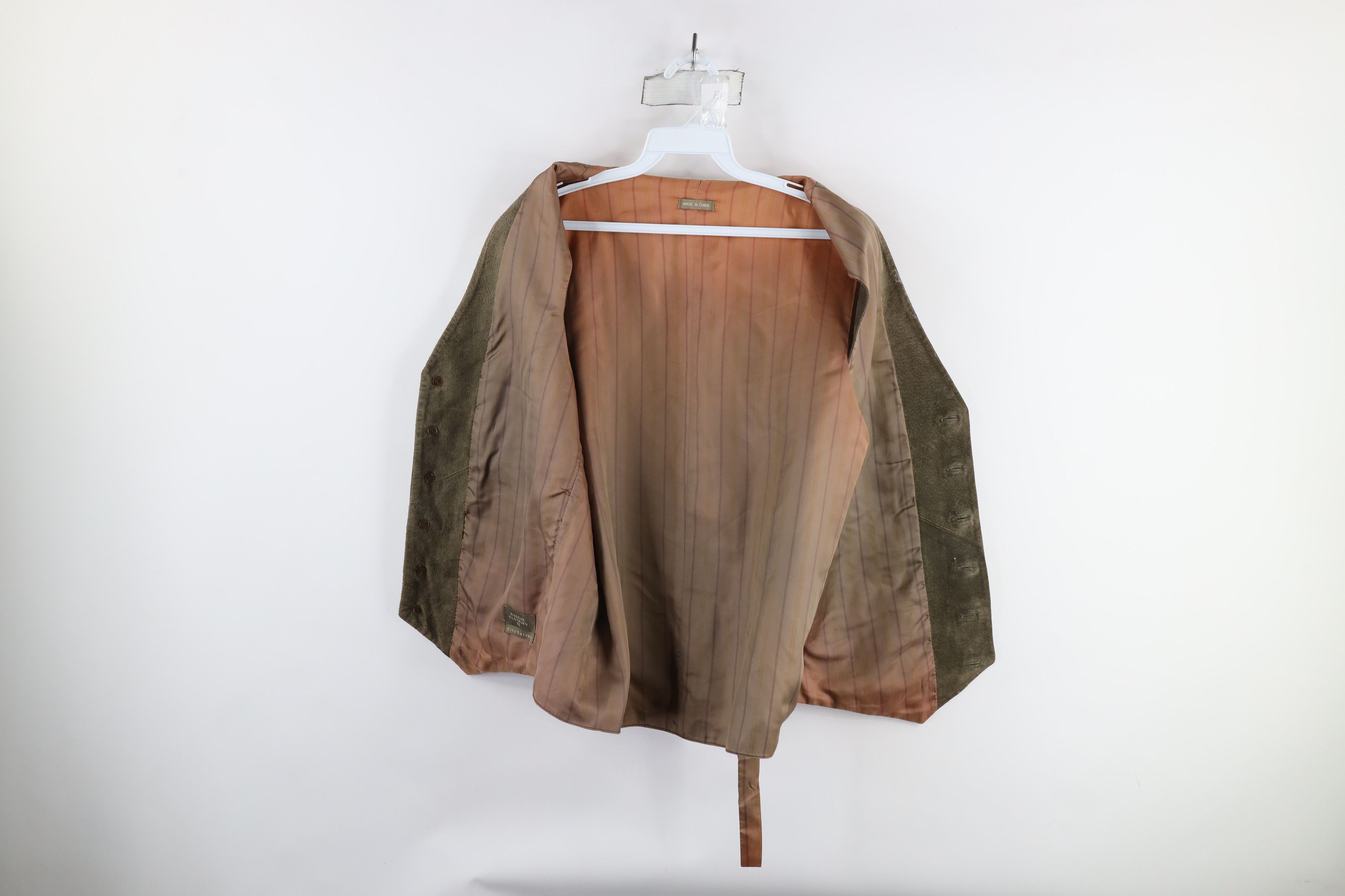 Vintage Vintage 90s Streetwear Suede Leather Buckle Back Vest Green Size US XL / EU 56 / 4 - 11 Thumbnail