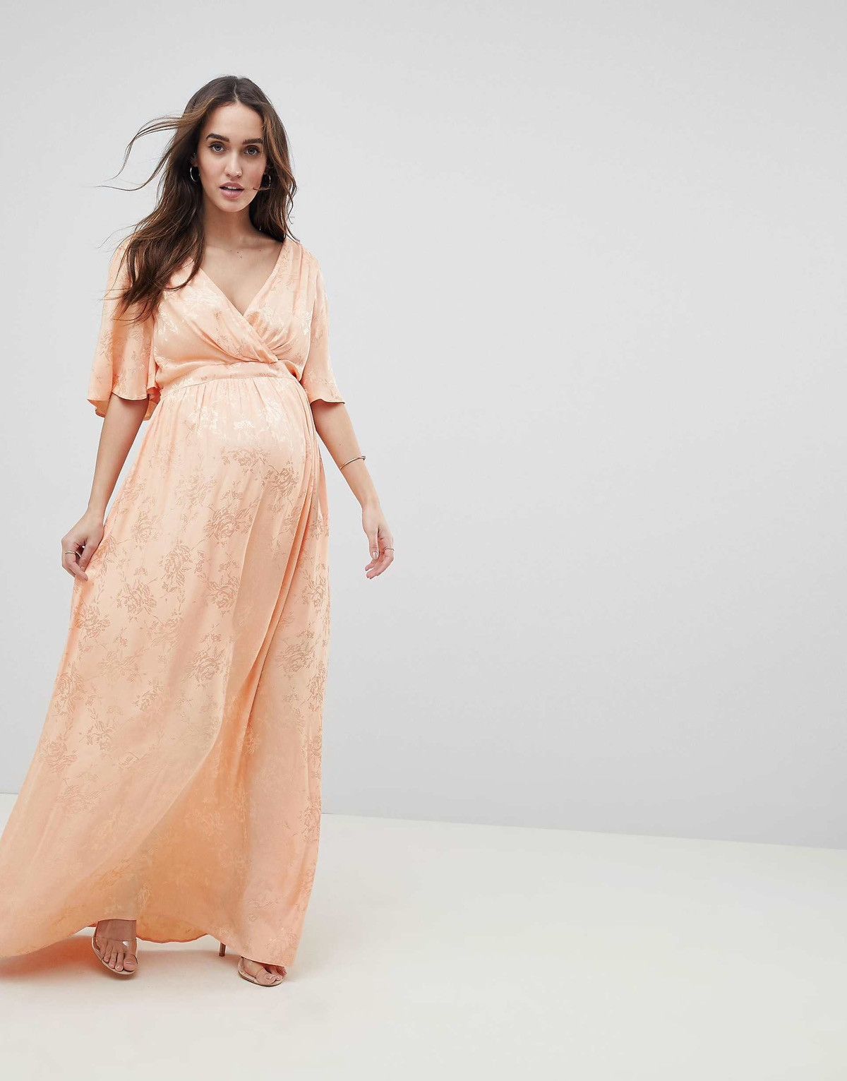 Asos ASOS Design Maternity Soft Jacquard Maxi Flutter Sleeve NWT Size L / US 10 / IT 46 - 2 Thumbnail