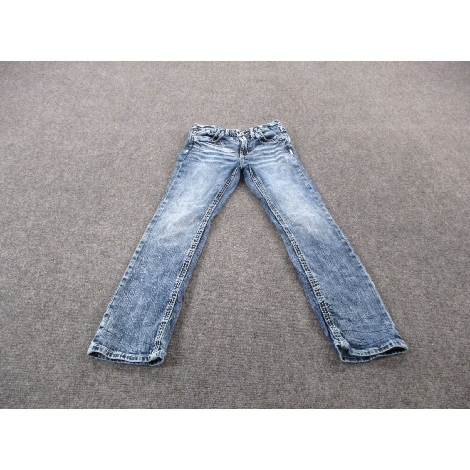 Vintage Salvage Buckle Jeans Women 12 Blue Denim Mayhem Straight Faded Stretch Size 26" / US 2 / IT 38 - 2 Thumbnail