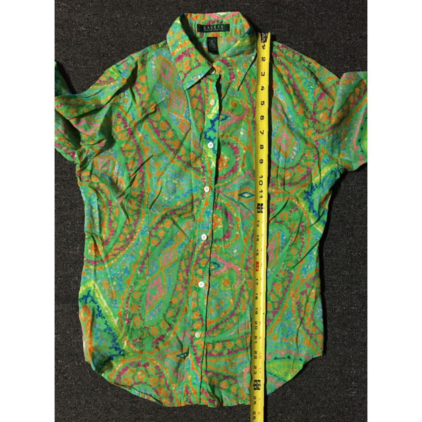 Polo Ralph Lauren VINTAGE Polo Ralph Lauren Button-Down Shirt M Green 90s Abstract Art Paisley Women Shirt Size M / US 6-8 / IT 42-44 - 6 Thumbnail