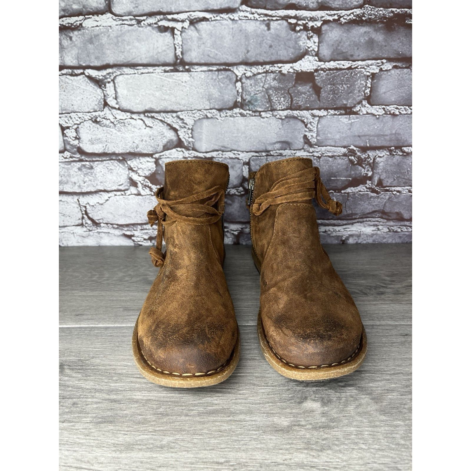 Born Born Ankle Boots Brown Suede Leather Lace Up Zip Booties Wom Size US 9 / IT 39 - 9 Thumbnail