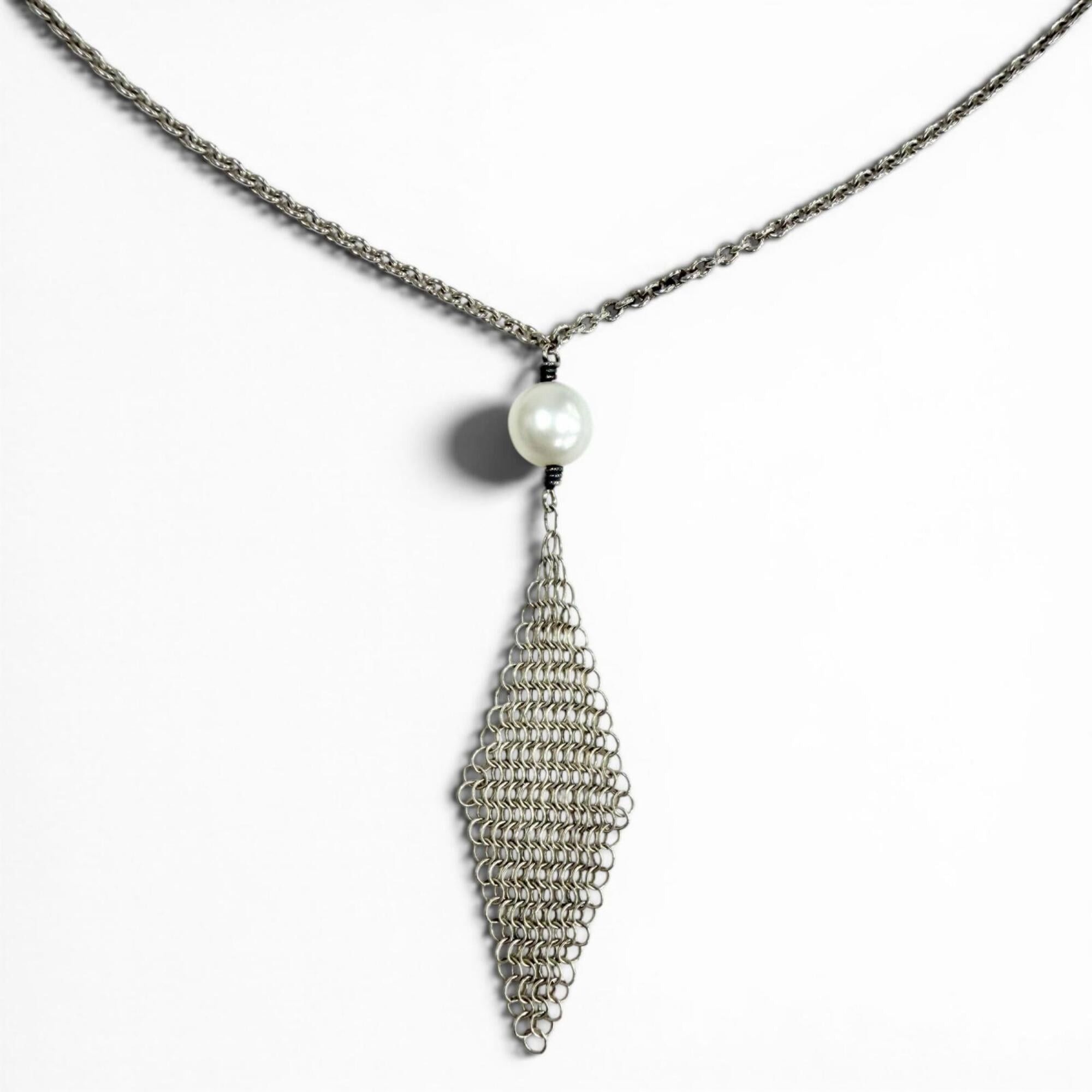 Tiffany & Co. TIFFANY&Co. Tiffany & Co. SV925 Freshwater Pearl Mesh Tassel Pendant Necklace, Silver, Weight 3.0g, Women's Size ONE SIZE - 1 Thumbnail