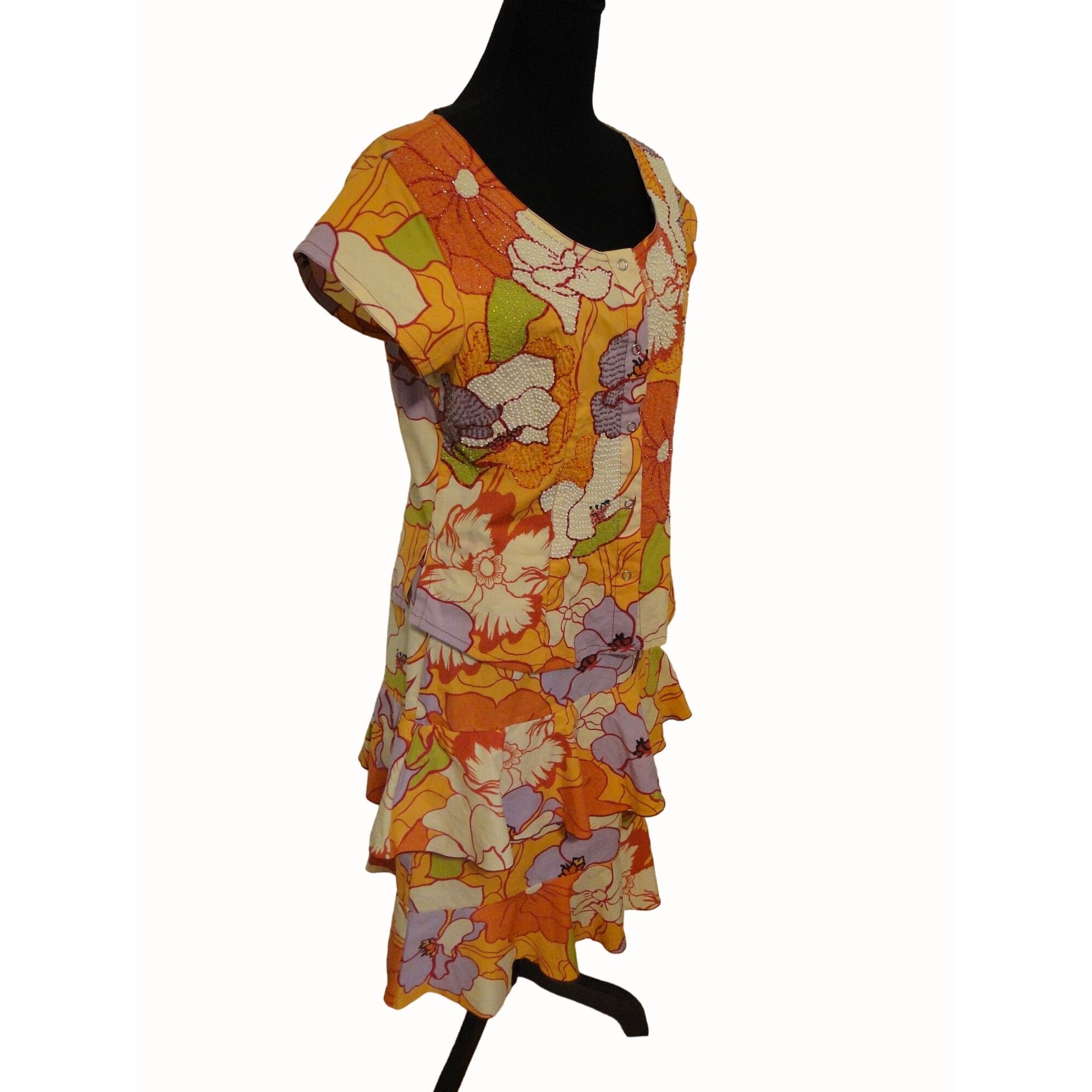 Globe-Trotter Globe Trotter Bali Top Skirt Set XL L Orange Beaded Snap Ruf Size XL / US 12-14 / IT 48-50 - 2 Thumbnail