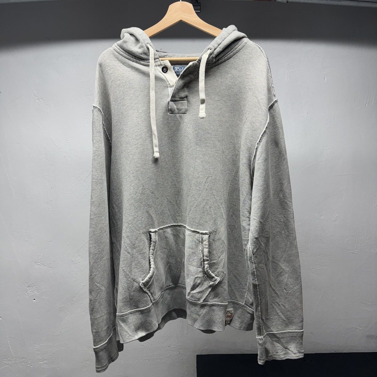 Polo Ralph Lauren Vintage Polo Henley Hoodie Thrashed Distressed Faded Grunge Size US XXL / EU 58 / 5 - 1 Thumbnail