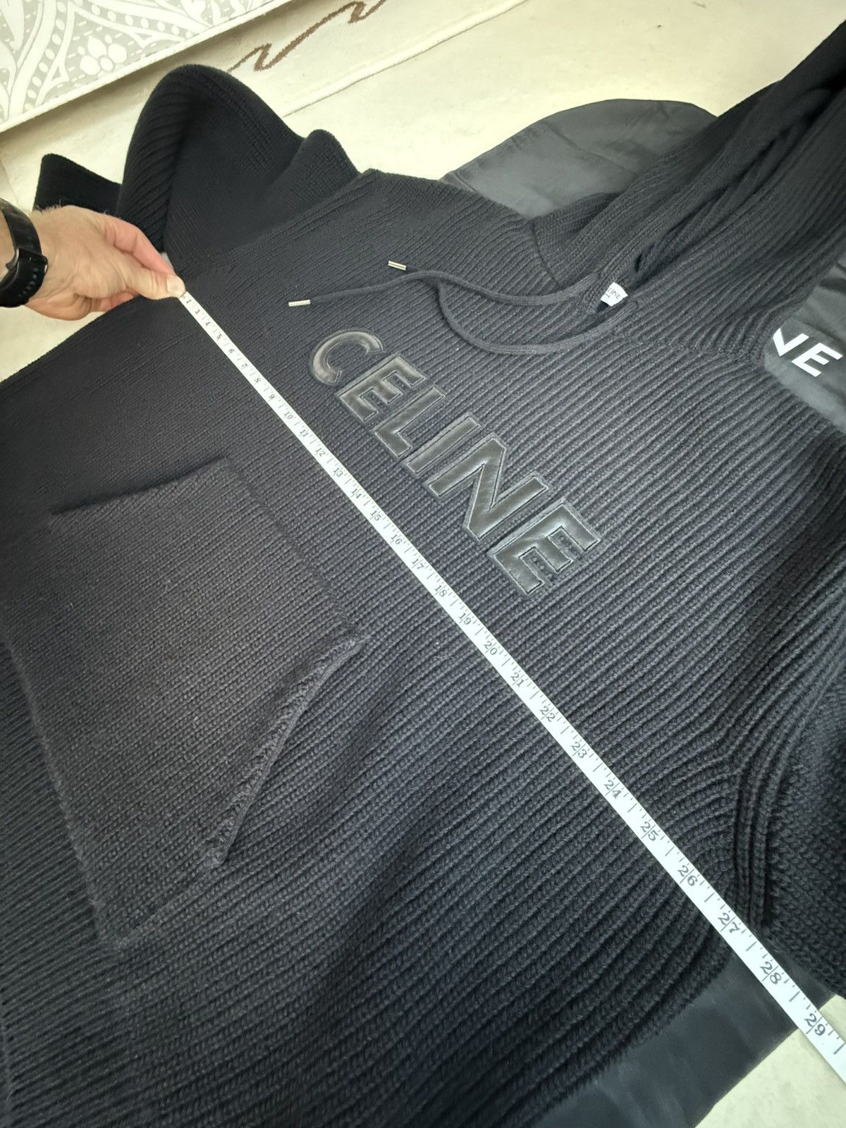 Celine $2k Celine hoodie sweater leather logo black wool Hedi S M Size US S / EU 44-46 / 1 - 6 Thumbnail