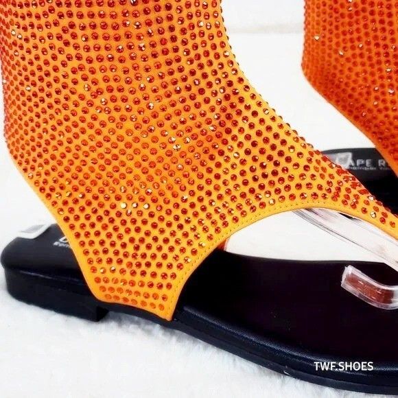 Other Just Doit Rhinestones Flat Bootie Thong Sandals Orange (US S Size US 5.5 / IT 35.5 - 6 Thumbnail