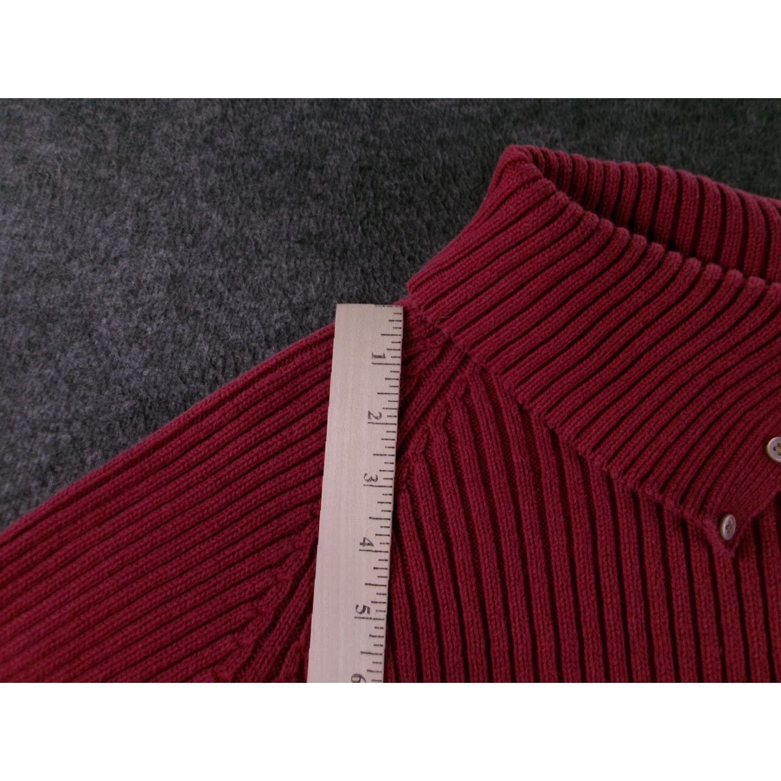Lands' End Lands' End Sweater Womens M Ribbed Funnel Neck Button Raglan Cotton Burgundy Size M / US 6-8 / IT 42-44 - 4 Thumbnail