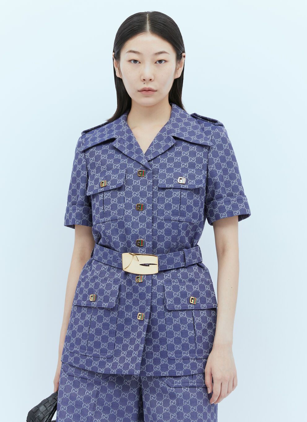 image of Gucci Interlocking GG Canvas Jacket Dress in Blue, Women's (Size XS)