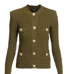 Image of Balmain O1Srvl11E0524 Rib-Knitted Cardigan In Brown, Women's (Size XL)