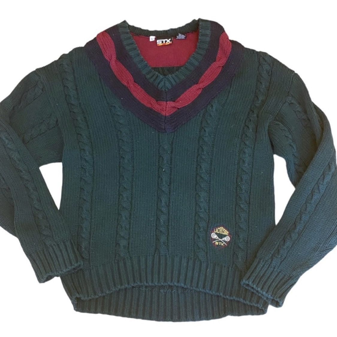 Vintage Vintage 80s Lacrosse LAX Cable Knit Prep School Sweater Size US L / EU 52-54 / 3 - 1 Thumbnail