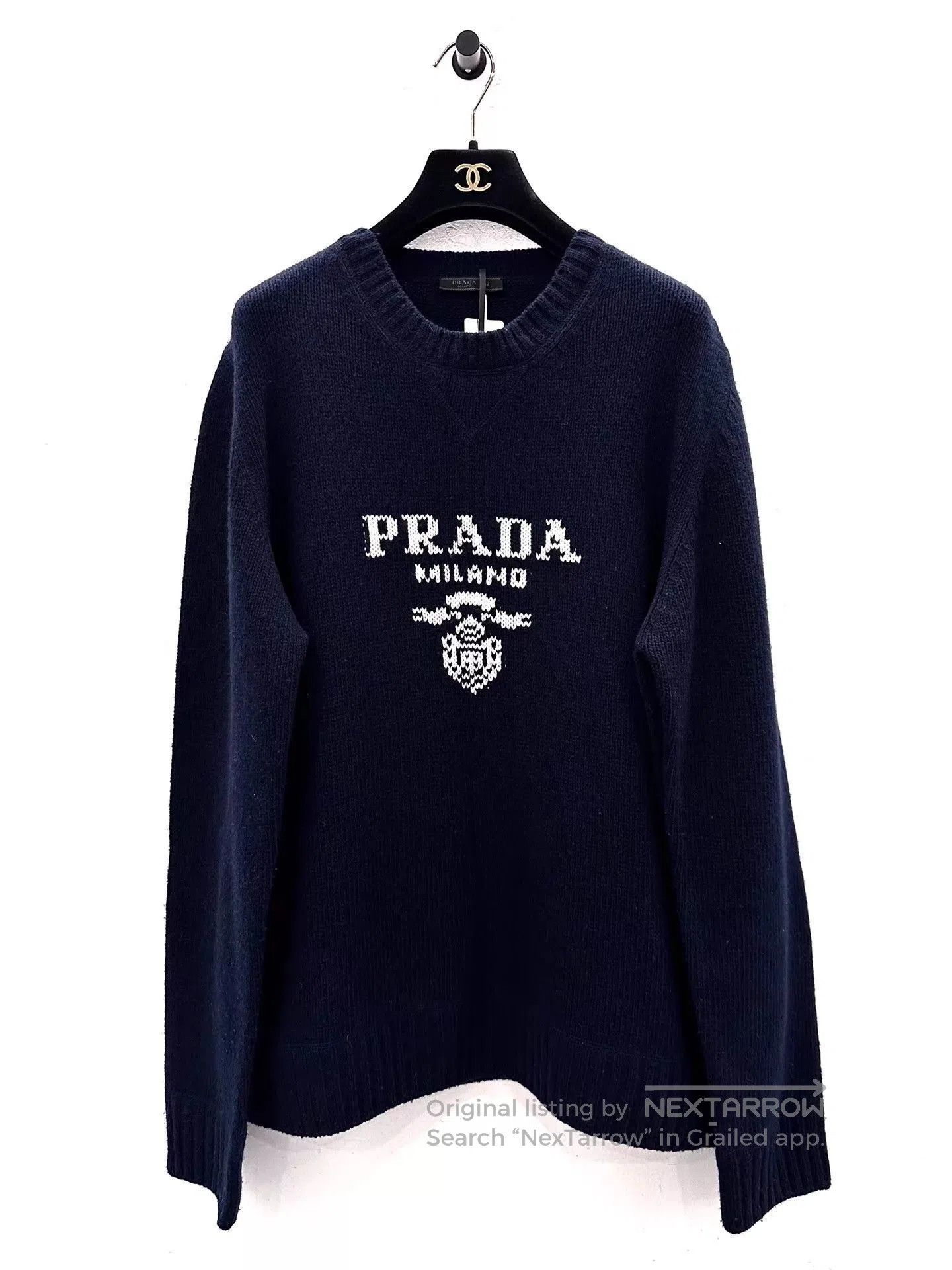 Prada Blue Logo Embroidered Long Sleeve Sweater. Size US L / EU 52-54 / 3 - 1 Thumbnail