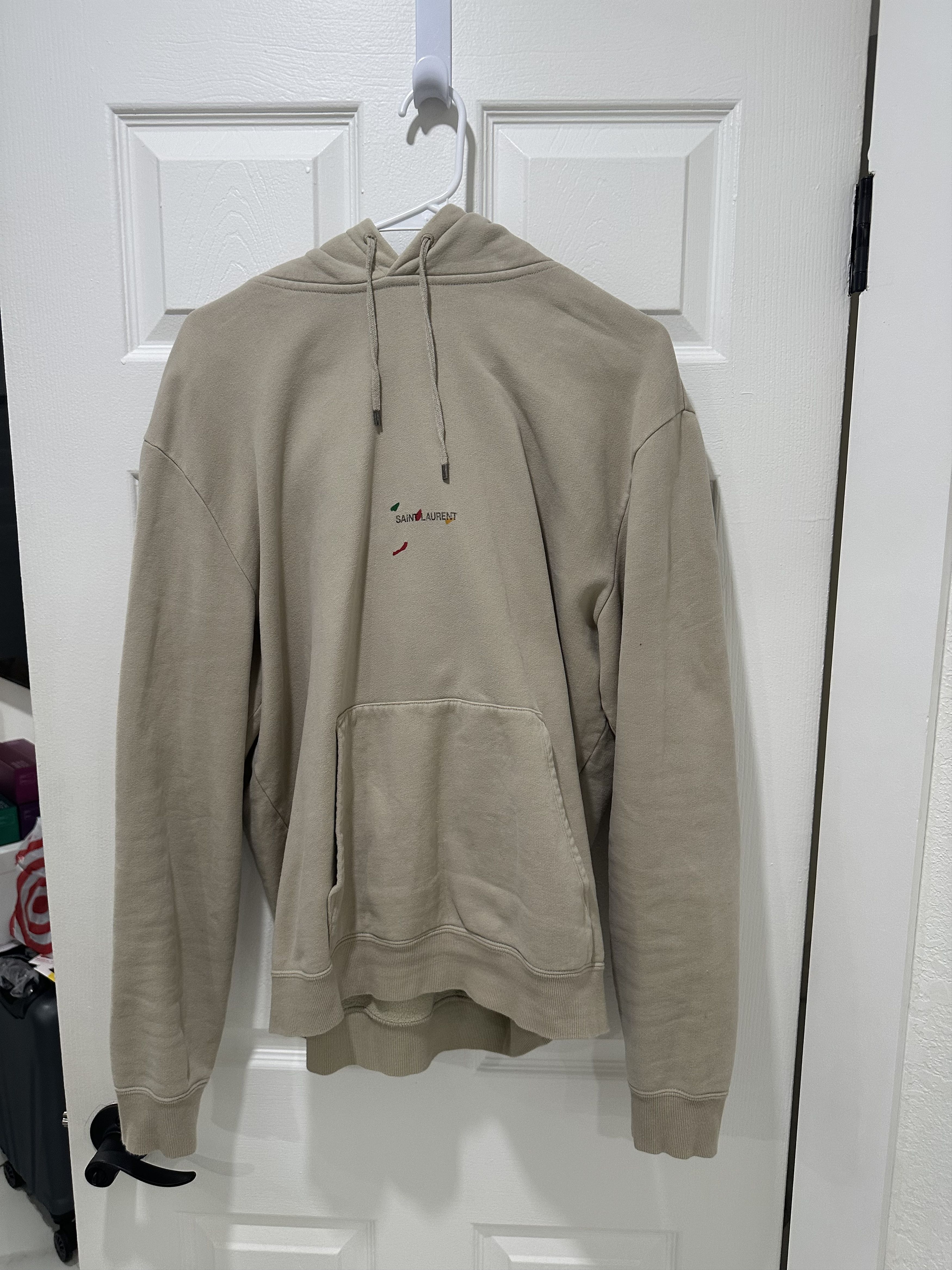 Yves Saint Laurent Painted Logo Print Hooded Sweatshirt Beige Size US L / EU 52-54 / 3 - 1 Thumbnail