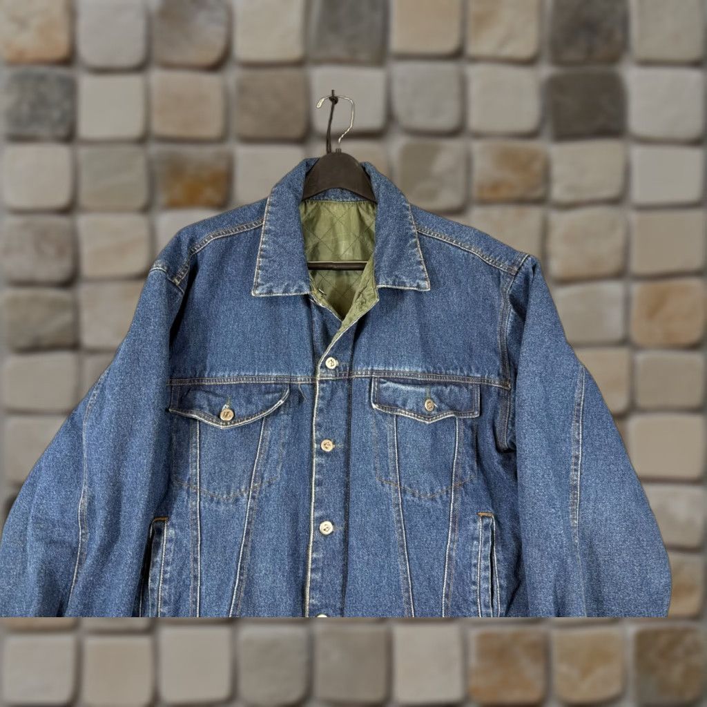 Vintage VINTAGE Arizona Jean Co Jacket Mens L Blue Denim Quilted Lined Button Front Cowboy Western Trucker 90s Pockets Mens Size US 33 - 1 Thumbnail