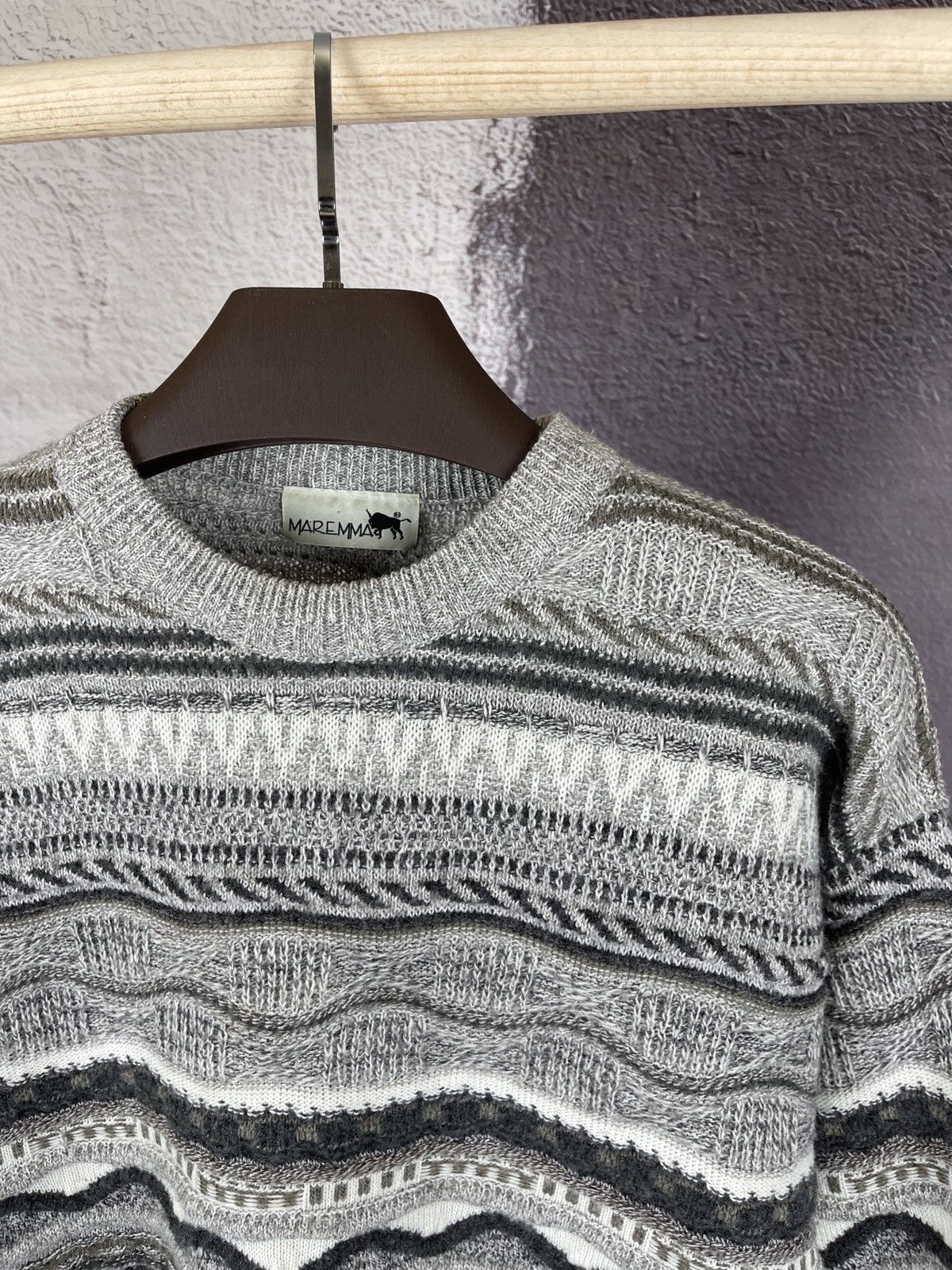 Designer × Vintage Meremma Coogi style vintage grey cable knitted sweater Size US L / EU 52-54 / 3 - 8 Thumbnail