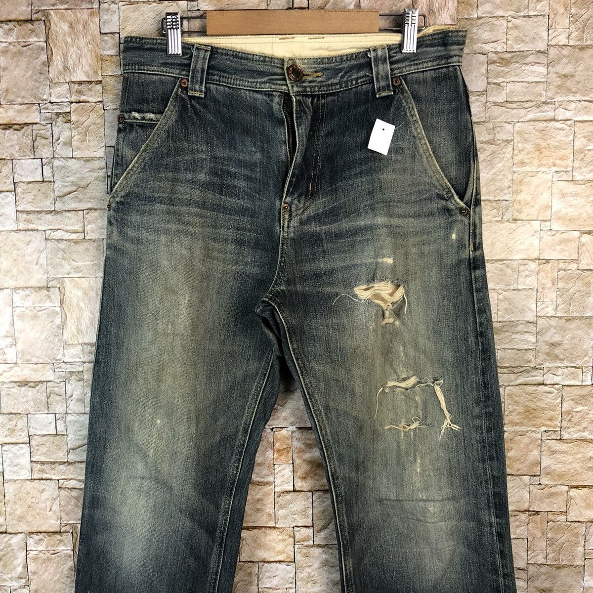 Japanese Brand Top Valu Blue Distressed Denim Pants #A1117 Size US 30 / EU 46 - 5 Thumbnail