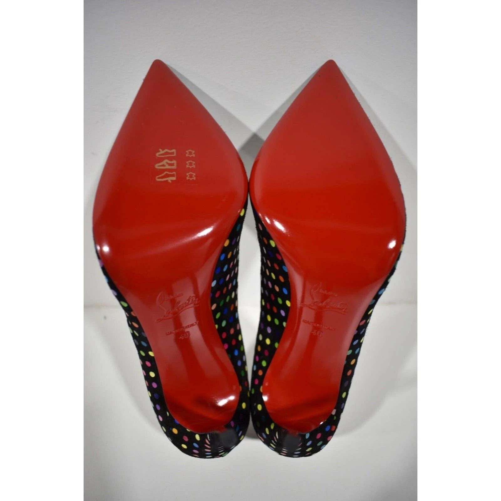 Christian Louboutin Hot Chick 100 Black Suede Multicolor Polka Dot Heel Pump 40 Size US 10 / IT 40 - 12 Thumbnail