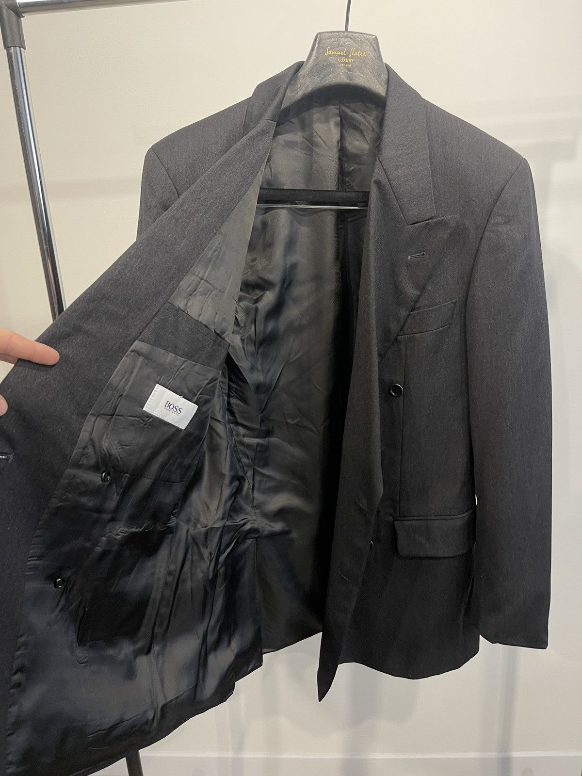 Hugo Boss Vintage double-breasted jacket blazer hugo boss dark gray 40 Size 40L - 5 Thumbnail