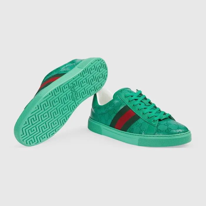 Gucci o1s1wg111025 Men's Ace GG Crystal Canvas Sneakers in Green Size US 14 / EU 47 - 6 Thumbnail