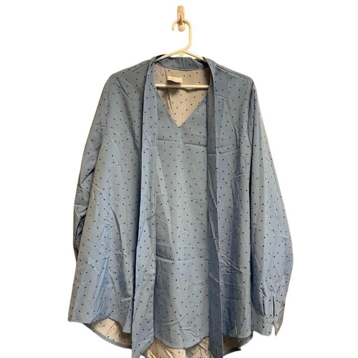 Other Polka Dot Light Blue Womens Blouse With V-Neck & Tie Neck Ac Size XXL / US 16-18 / IT 52-54 - 1 Preview