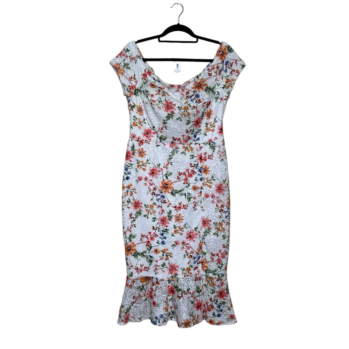 Guess Guess White Red Floral Off-The-Shoulder Midi Dress size 14 Size XL / US 12-14 / IT 48-50 - 8 Thumbnail