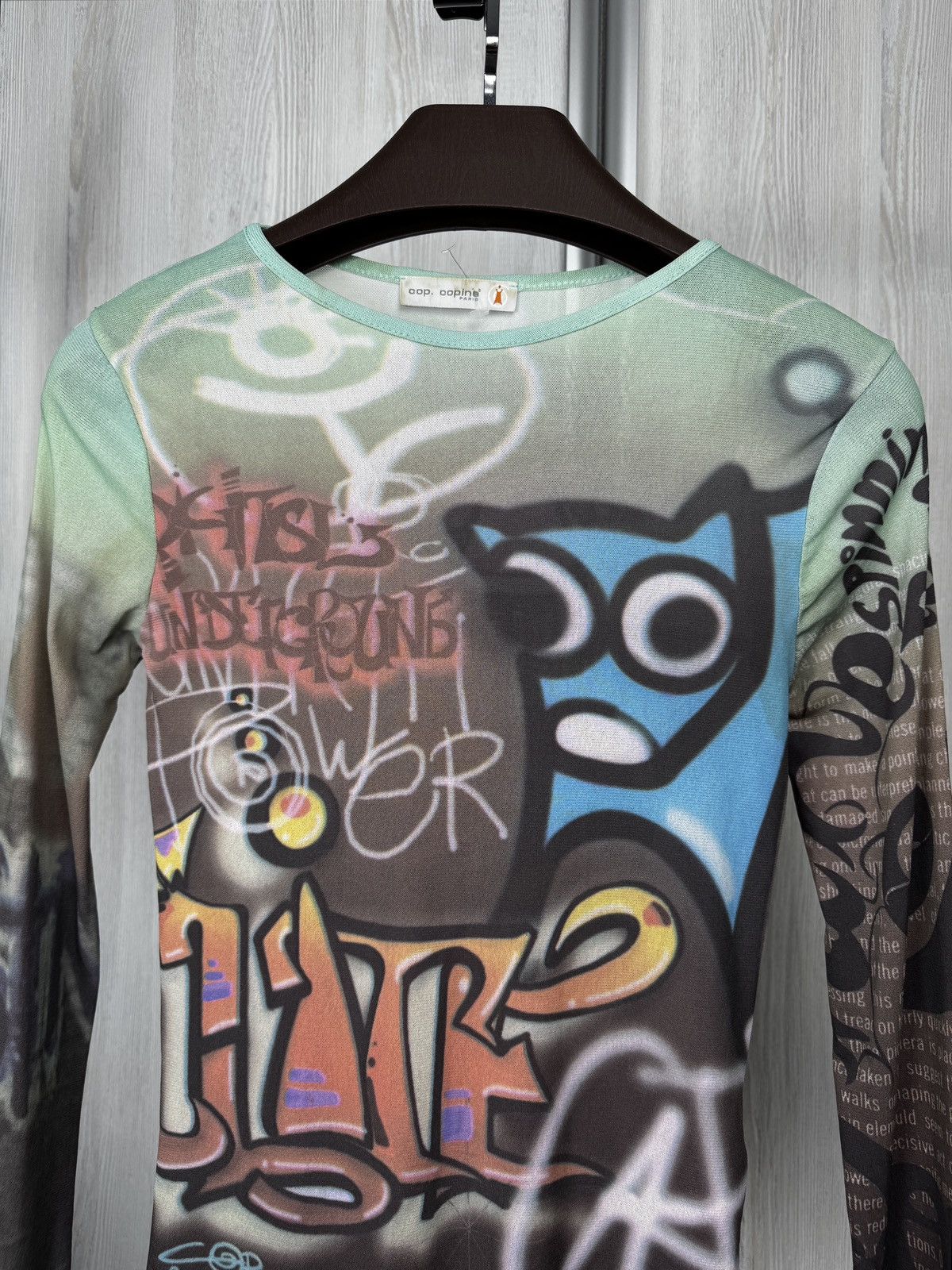 Cop Copine Cop Copine "Tago" Long Sleeve Mesh Top Graffiti print Tee Size M / US 6-8 / IT 42-44 - 3 Thumbnail