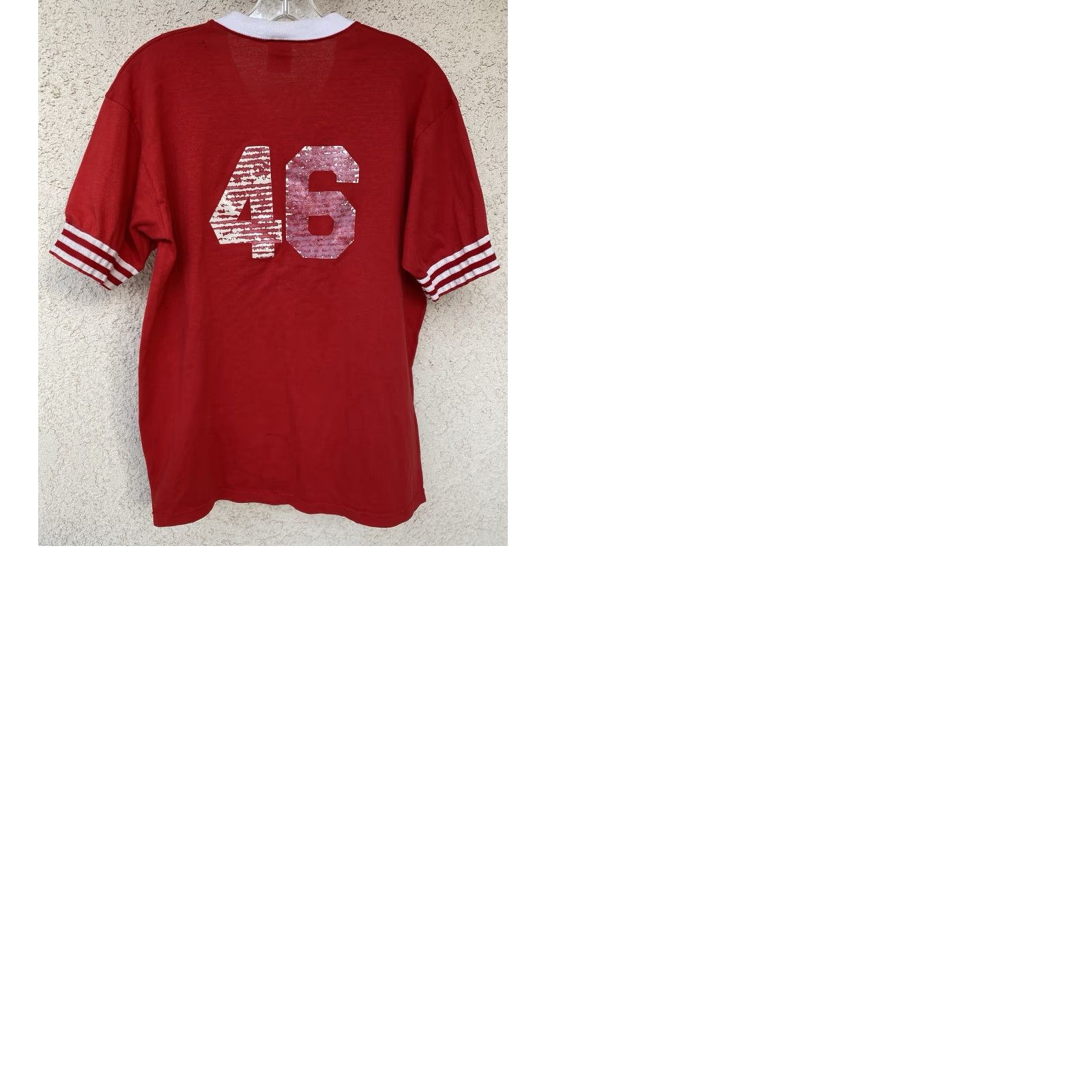 Jerzees VINTAGE Jerzees Red V-Neck Athletic Jersey Shirt Mens L Striped Sleeves 46 T-Shirt Size US L / EU 52-54 / 3 - 12 Thumbnail