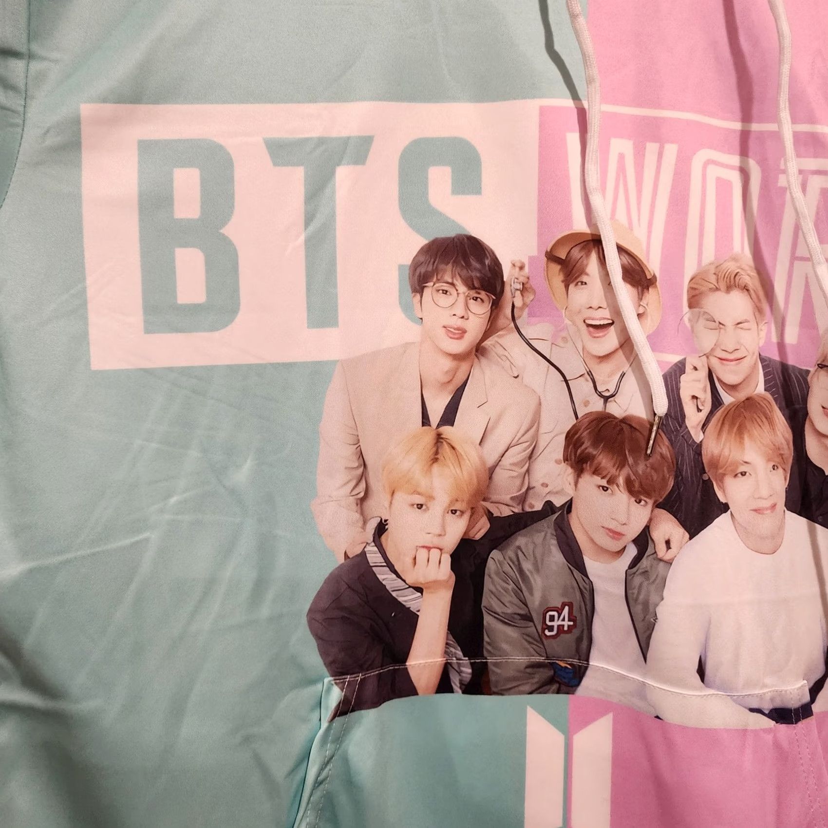 Vintage BTS Band Pink Teal Long Sleeve Hoodie Sweatshirt Polyester Sz L Pullover Hooded Men Regular Winter Fall Spring NWOT Size US L / EU 52-54 / 3 - 2 Thumbnail