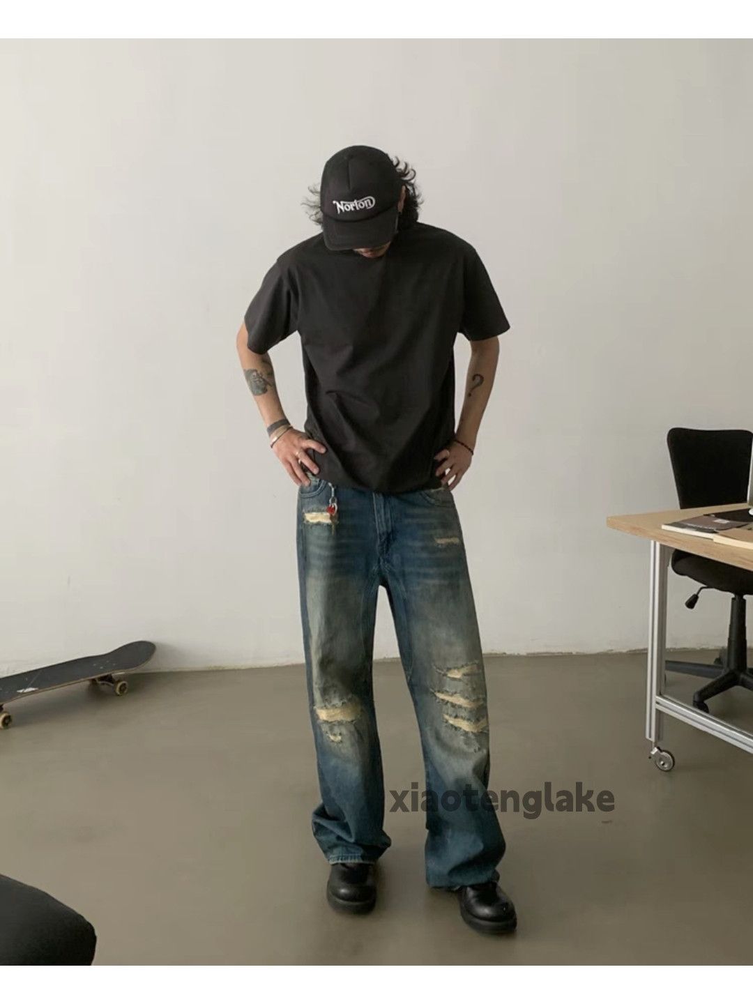 Washed faded loose baggy punk grunge damaged jeans