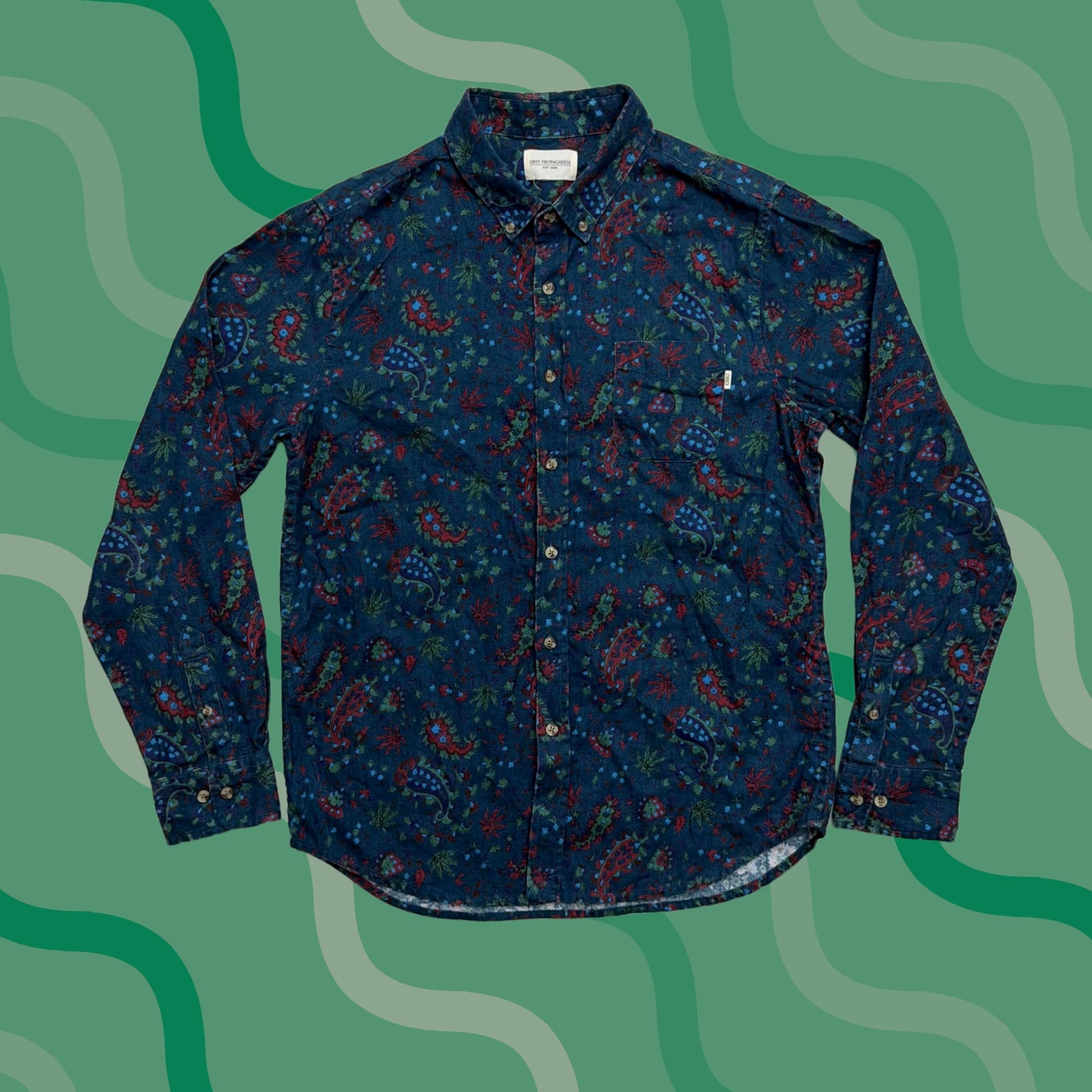 Obey OBEY Propaganda Shirt Mens Large Modern Fit Blue Paisley Button Up Long Sleeve Size US L / EU 52-54 / 3 - 1 Thumbnail