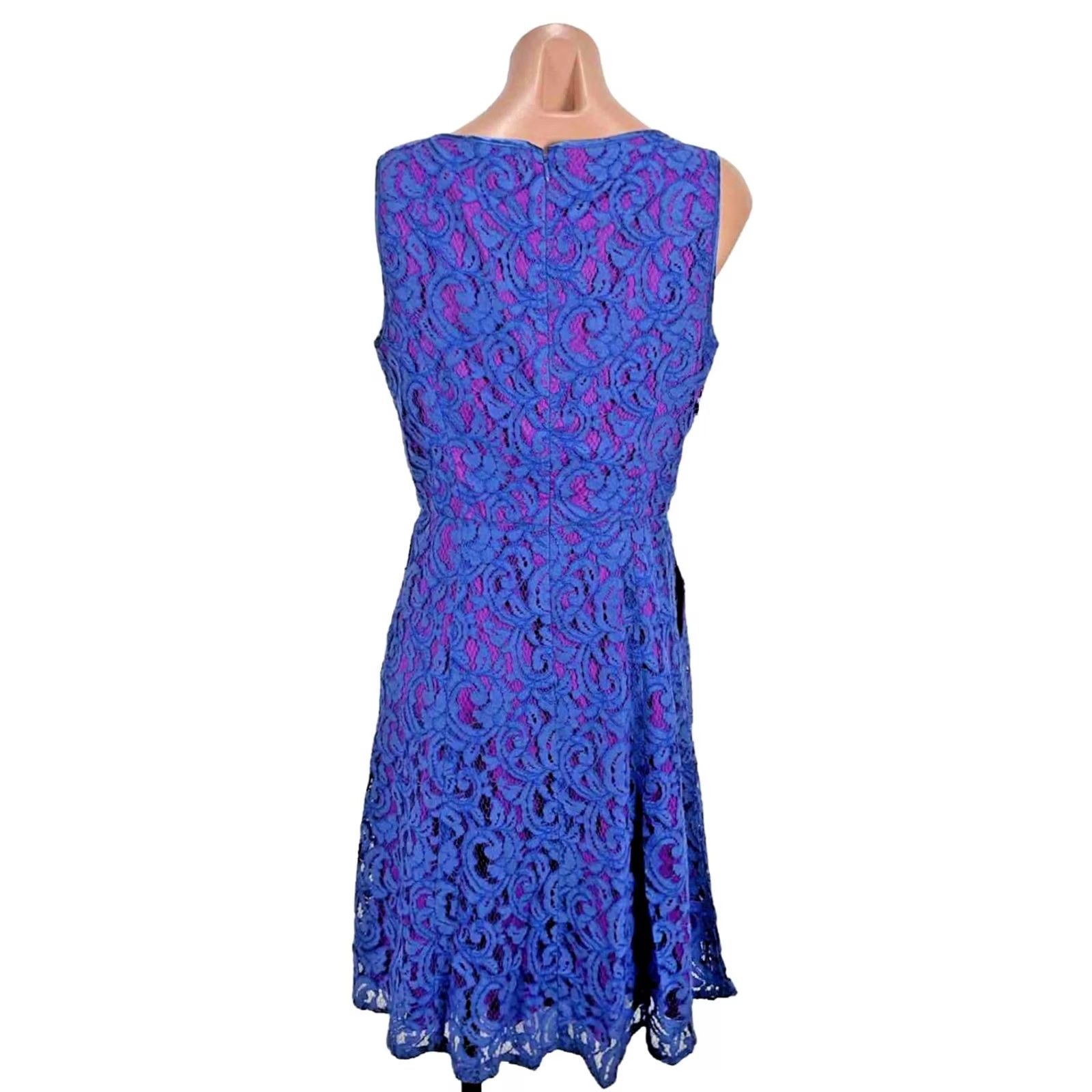 Adrianna Papell Adrianna Papell Dress Womens 8 Purple Blue Round Neck Sleeveless Lace Line Size M / US 6-8 / IT 42-44 - 2 Thumbnail