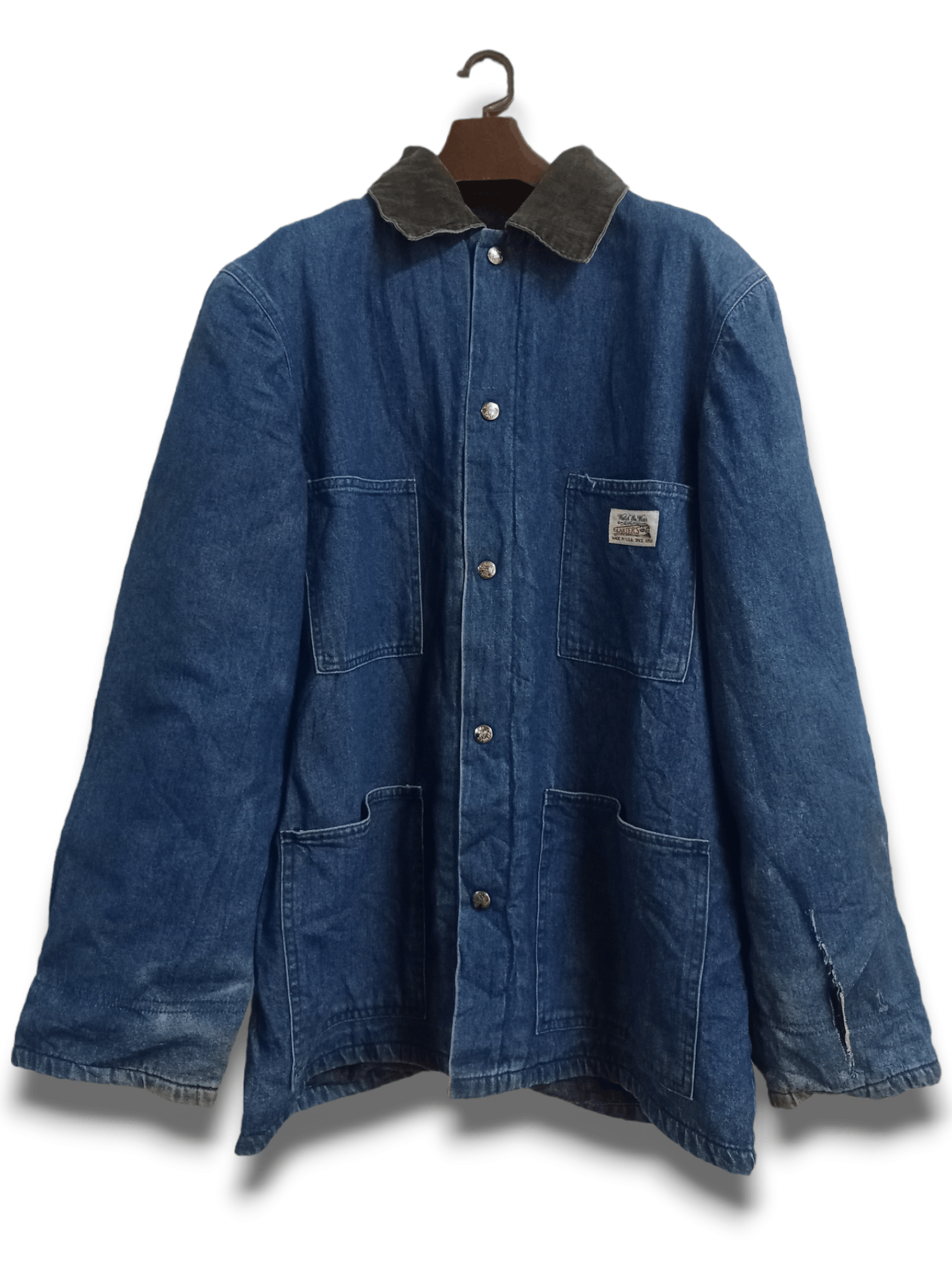 Designer Vintage 80s Carter's Blue Jeans Distressed Denim Jacket Size US L / EU 52-54 / 3 - 1 Thumbnail