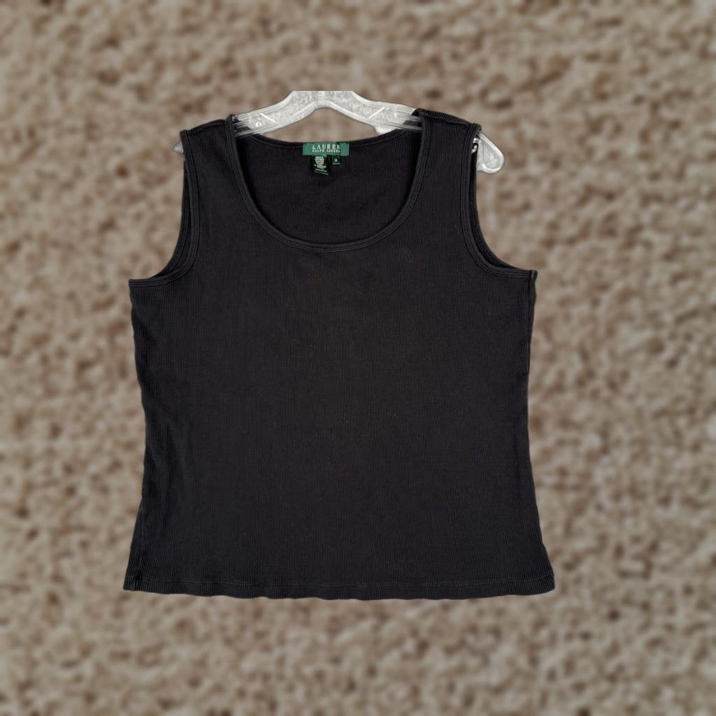 Ralph Lauren Lauren Ralph Lauren Black Tank Shirt Women 1X Floral Scoop Neck Cotton Size XL / US 12-14 / IT 48-50 - 1 Thumbnail