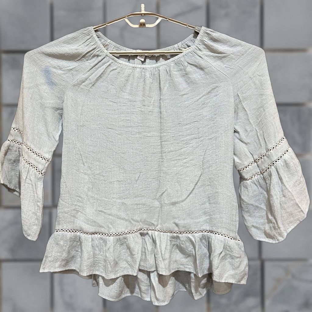 Bell Counterparts Blouse Top M Green Bell Sleeve Round Neck Bohemian Style 3/4 Sleeve Stain Size M / US 6-8 / IT 42-44 - 1 Thumbnail