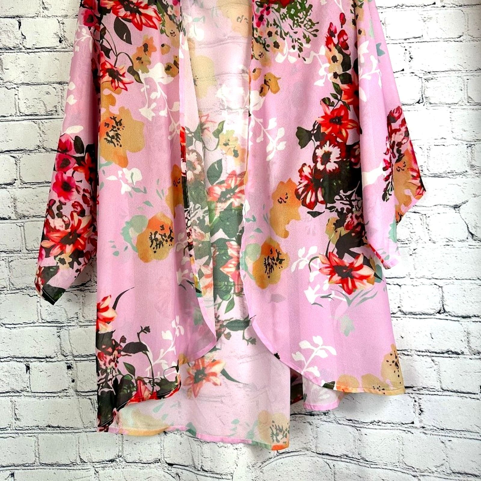 Other Women's Batwing Chiffon Kimono Beachwear CoverUp Pink L Size L / US 10 / IT 46 - 6 Thumbnail
