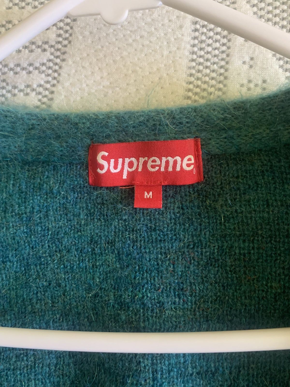 Supreme ss15 heather teal mohair cardigan