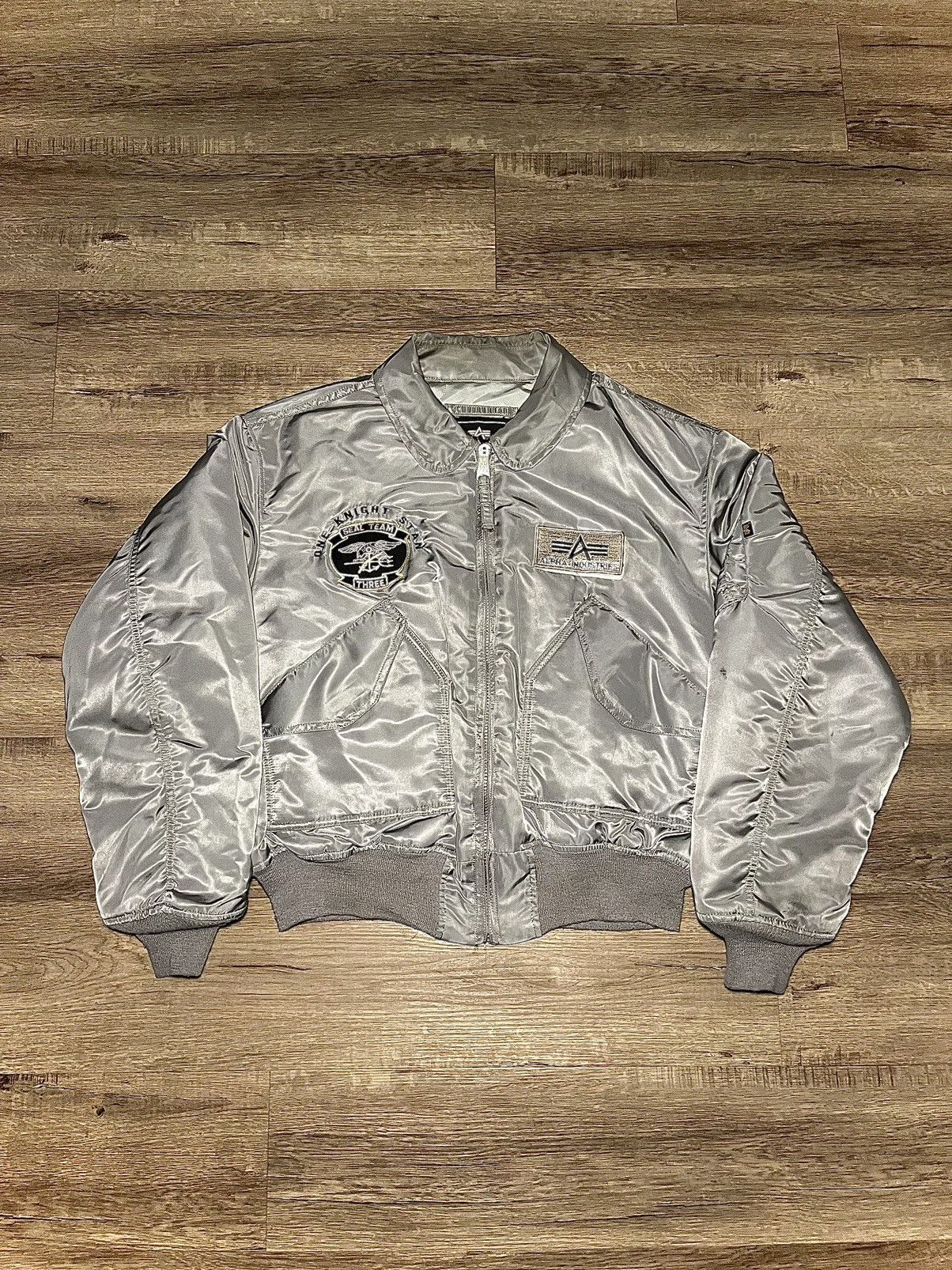 image of Vintage 80’S Alpha Industries Seal Team Bomber Jacket in Grey, Men's (Size XL)