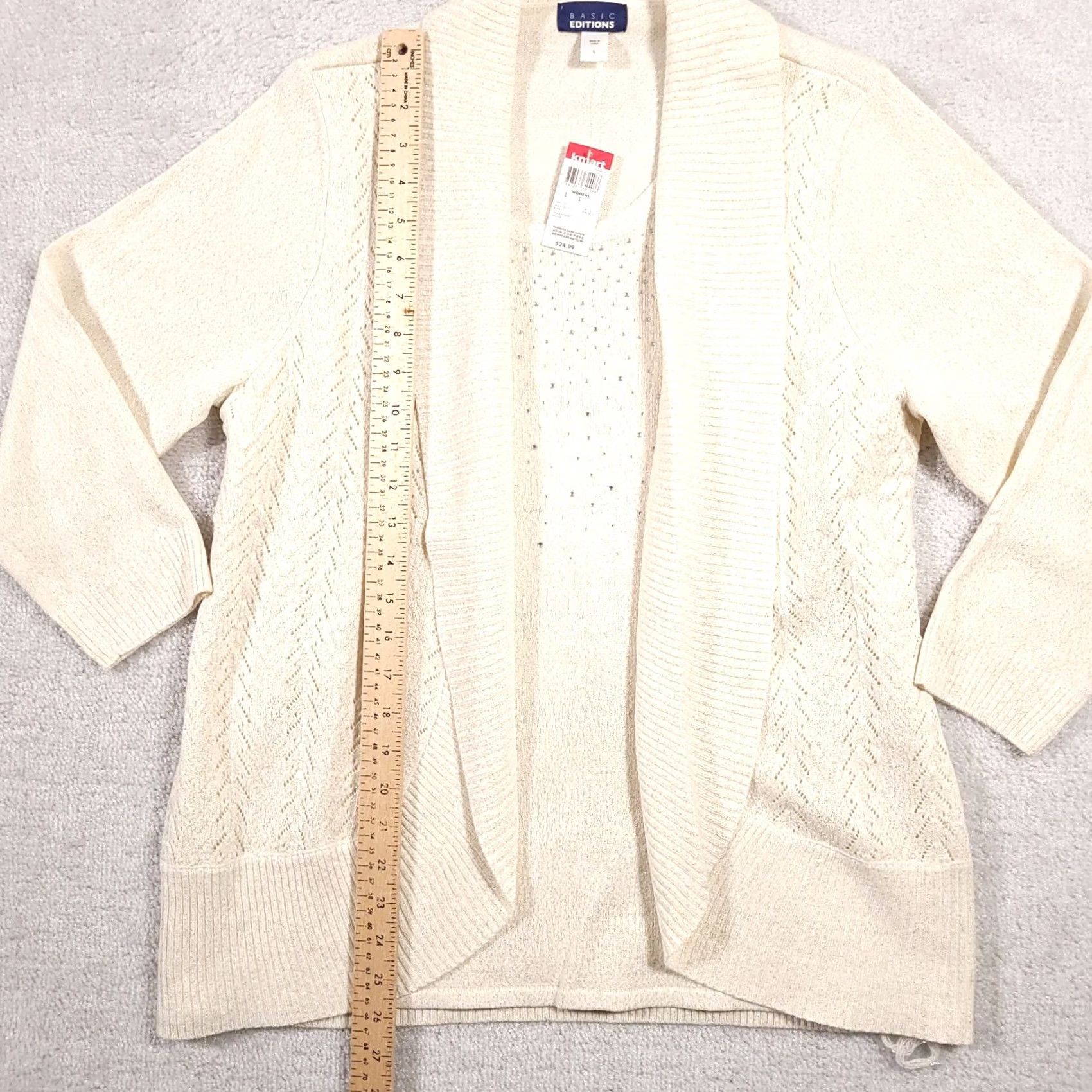 Basic Editions Basic Editions Cardigan Sweater Shirt Women's Large Beige Glitter Studded Closed Shirt Womens Large Beige Glitter Studded Cardigan Size L / US 10 / IT 46 - 6 Thumbnail