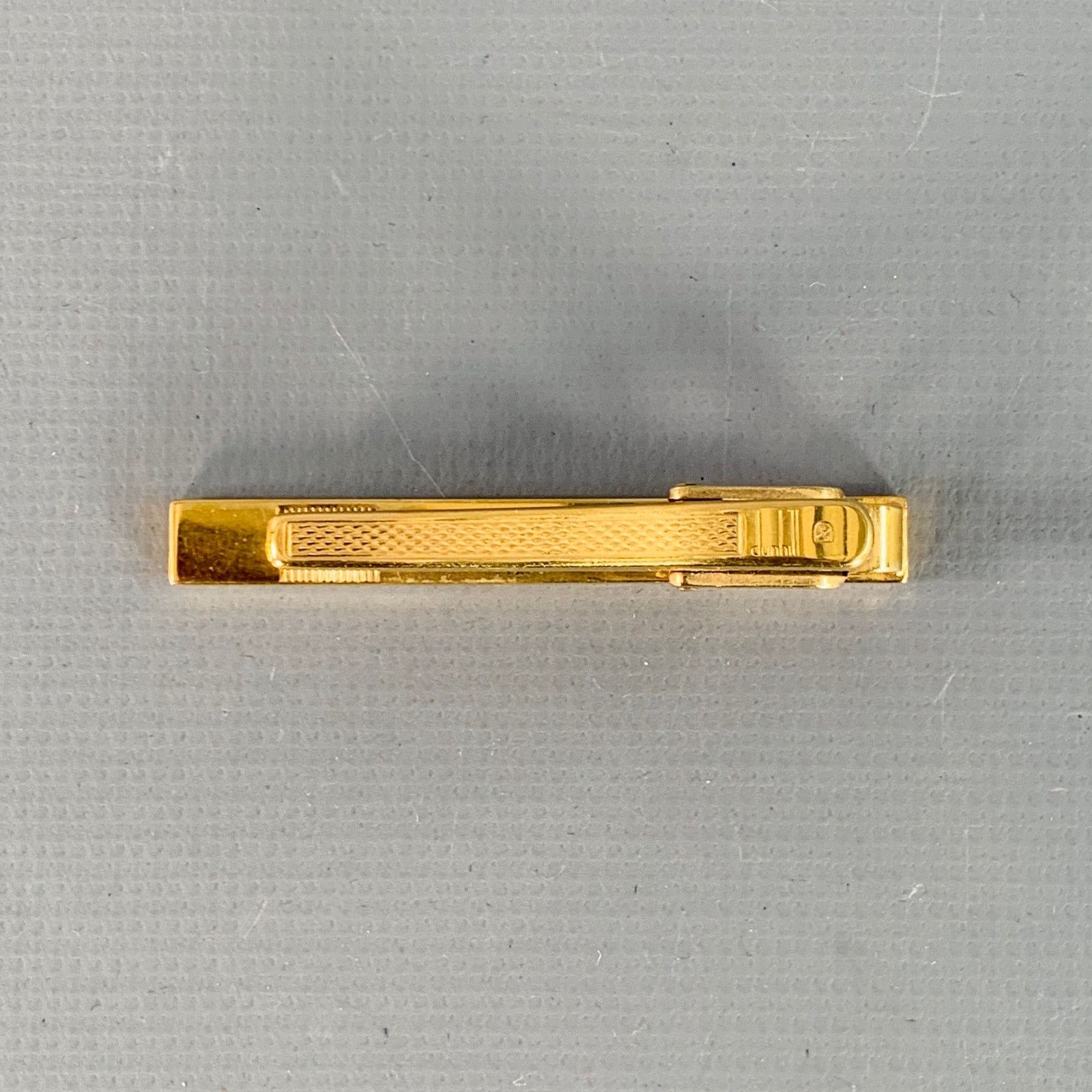 DUNHILL One Size Gold Black Embossed Metal Tie Clip